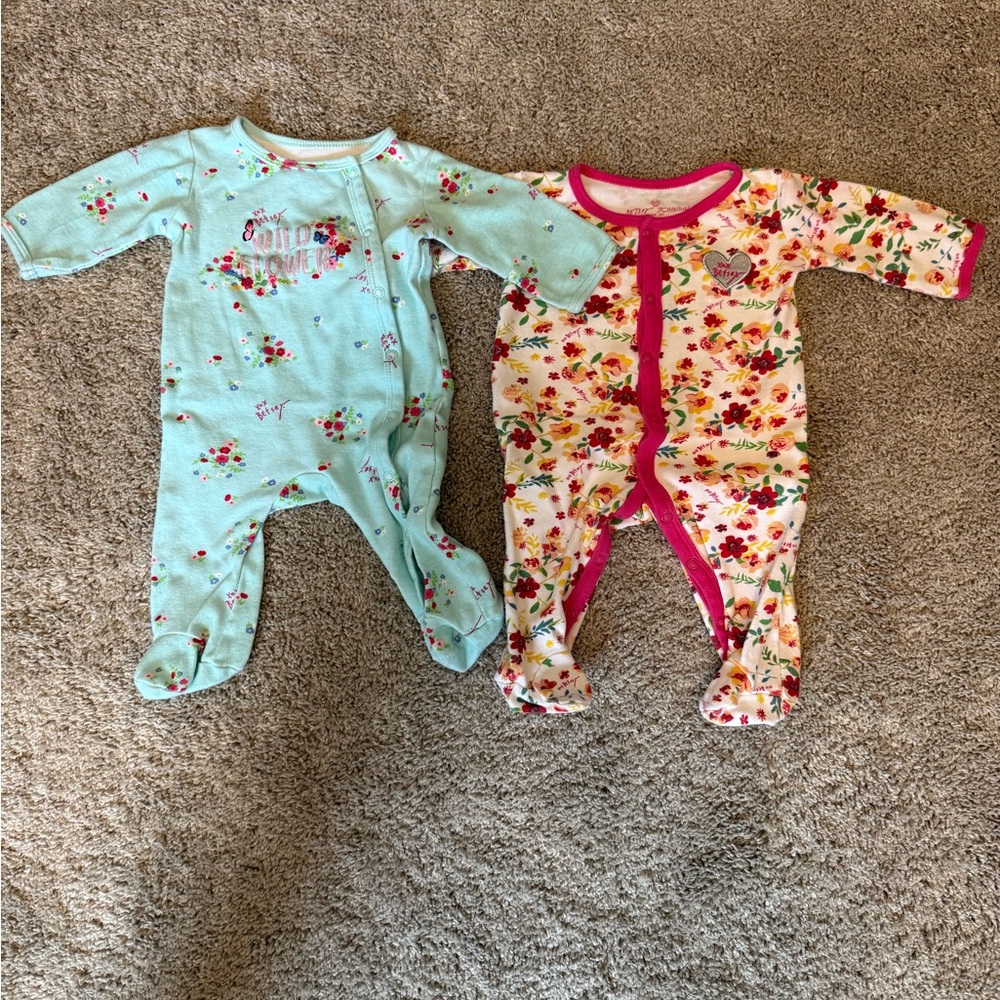 Betsey Johnson Floral Kids Footies - Aqua and Multicolor